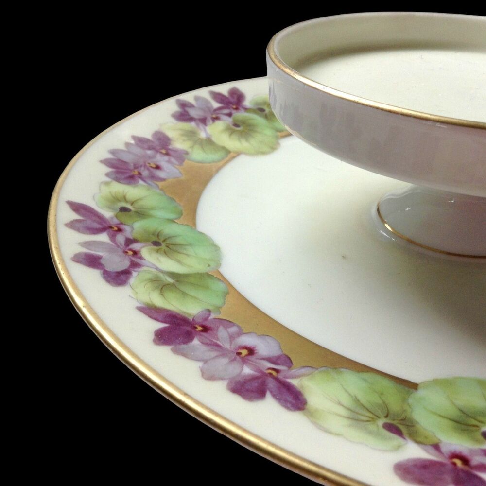 Bavaria Two Tiered Serving Plate Hand Painted Artist Signed Violets Grannycore - Picture 3 of 5